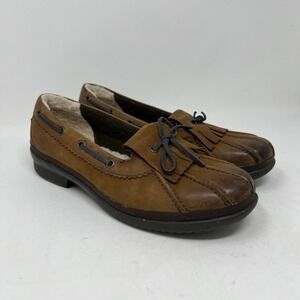 UGG Haylie Women's 7.5 Waterproof Brown Leather Duck Shoe Loafers Fleece‎ Lined